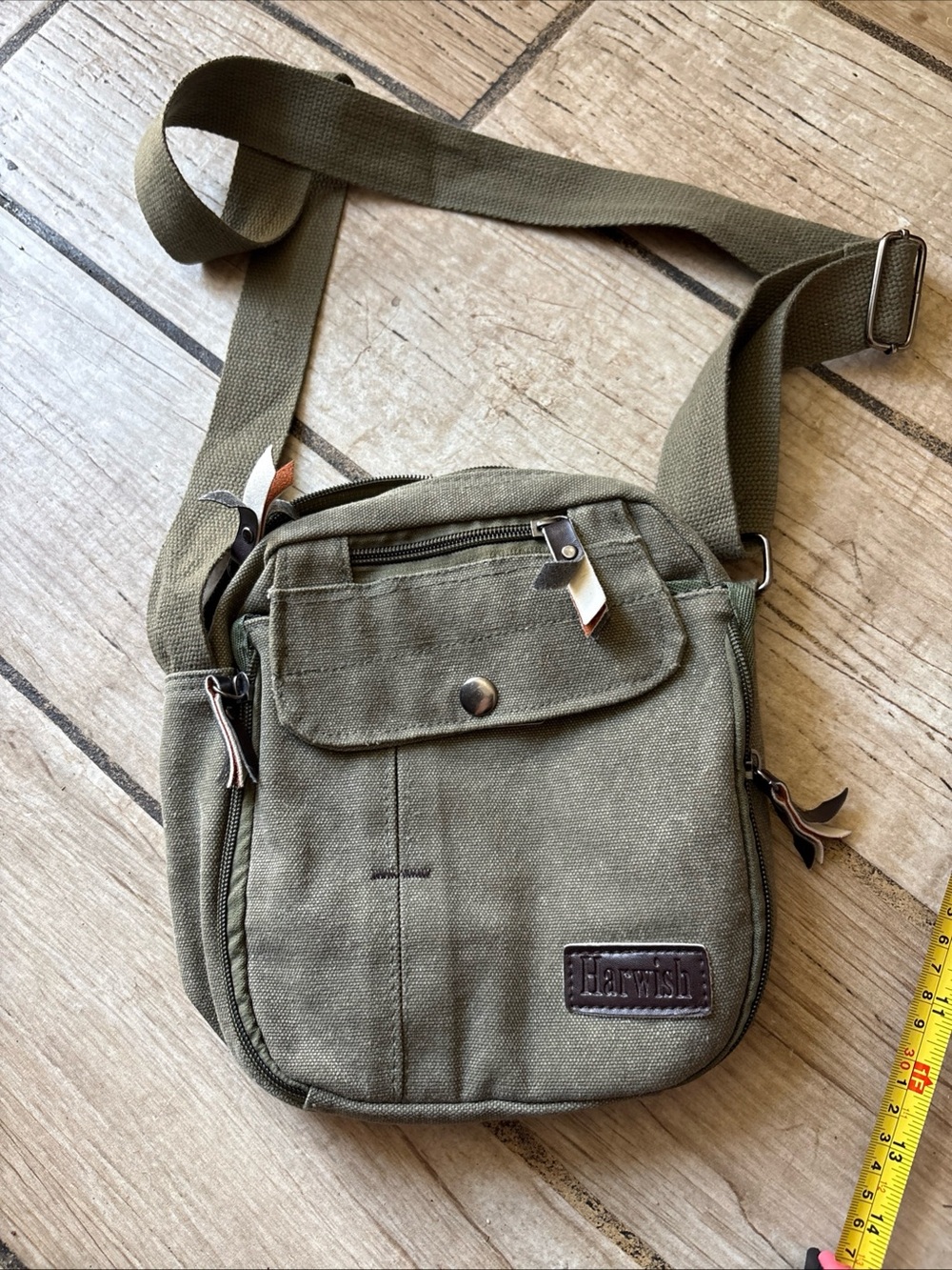 Harwish Olive Green Canvas Crossbody Bag for Men and women